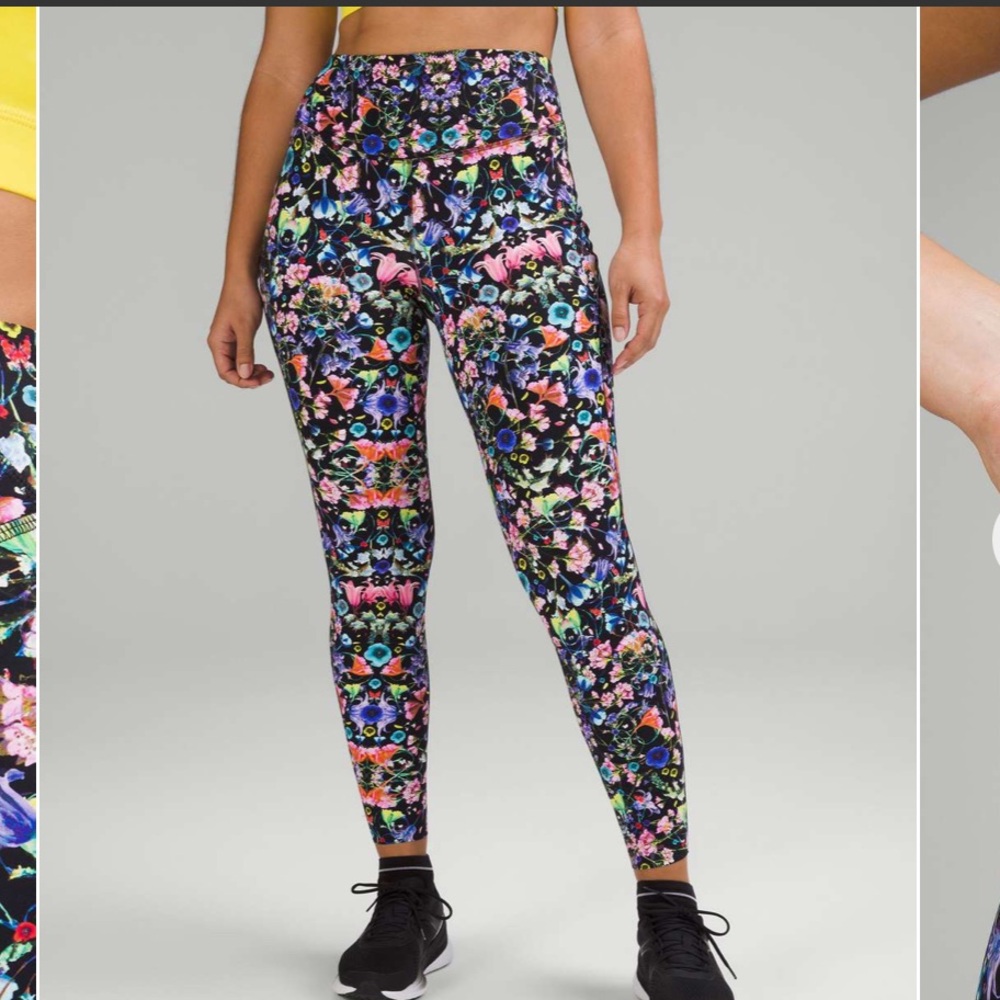 Lululemon Base Pace High-Rise leggings 28" Brushed Nulux flowerscope black sz 4